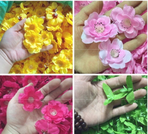 1 gói 35 bông đào, mai giả trang trí tết 2023 tặng kèm 5 nụ lá lộc hoa to đẹp dầy