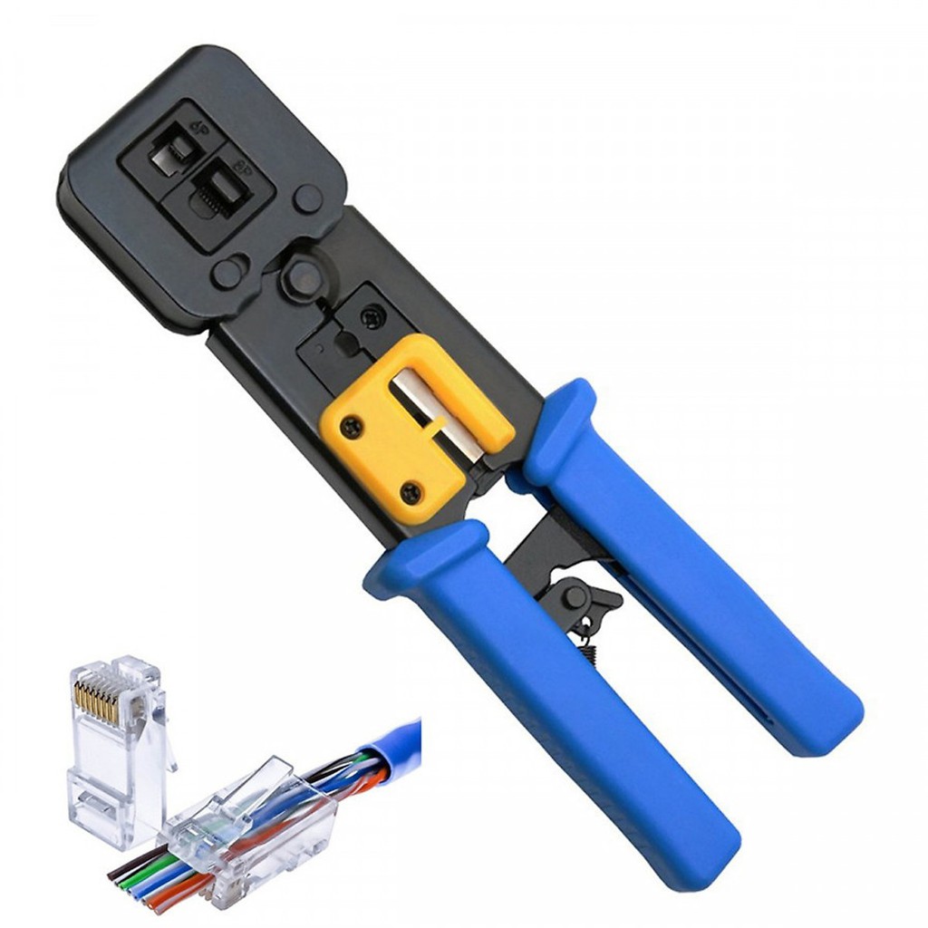 Combo Kìm bấm mạng xuyên thấu ( RJ45 + RJ11) và 100 Hạt mạng xuyên thấu - Hàng Nhập Khẩu