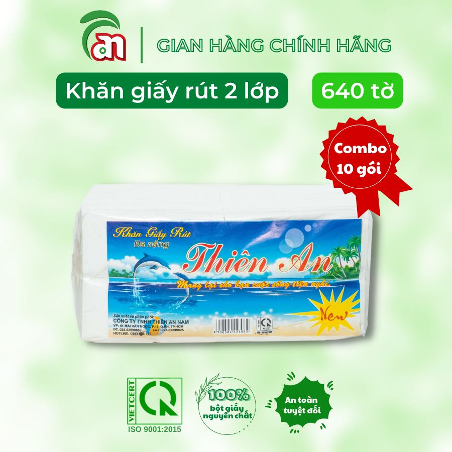 Combo 10 gói Khăn giấy rút đa năng dai mềm, khăn giấy khô giá tốt Thiên An cá heo 2 lớp 640 tờ - Thiên An Nam paper