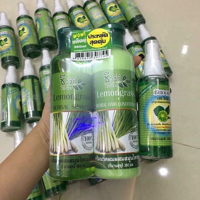 Cặp gội xả sả + xịt bưởi kích thích mọc tóc thái