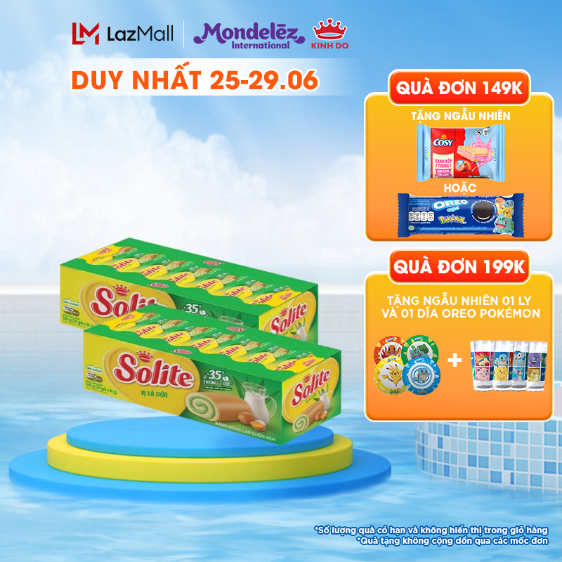 Combo 2 Hộp Bánh Bông Lan Cuộn Kem SOLITE Các Vị 2x360g