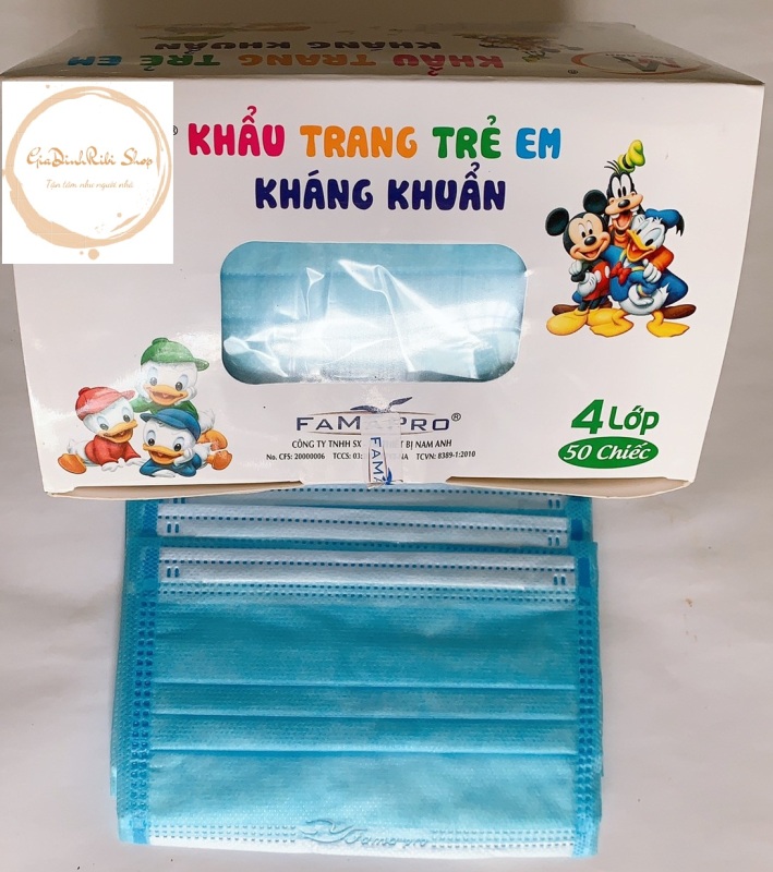 [HCM]Hộp 50 Cái Khẩu Trang Trẻ Em Kháng Khuẩn 4 Lớp Nam Anh(từ 5 đến 14 tuổi màu ngẫu nhiên)