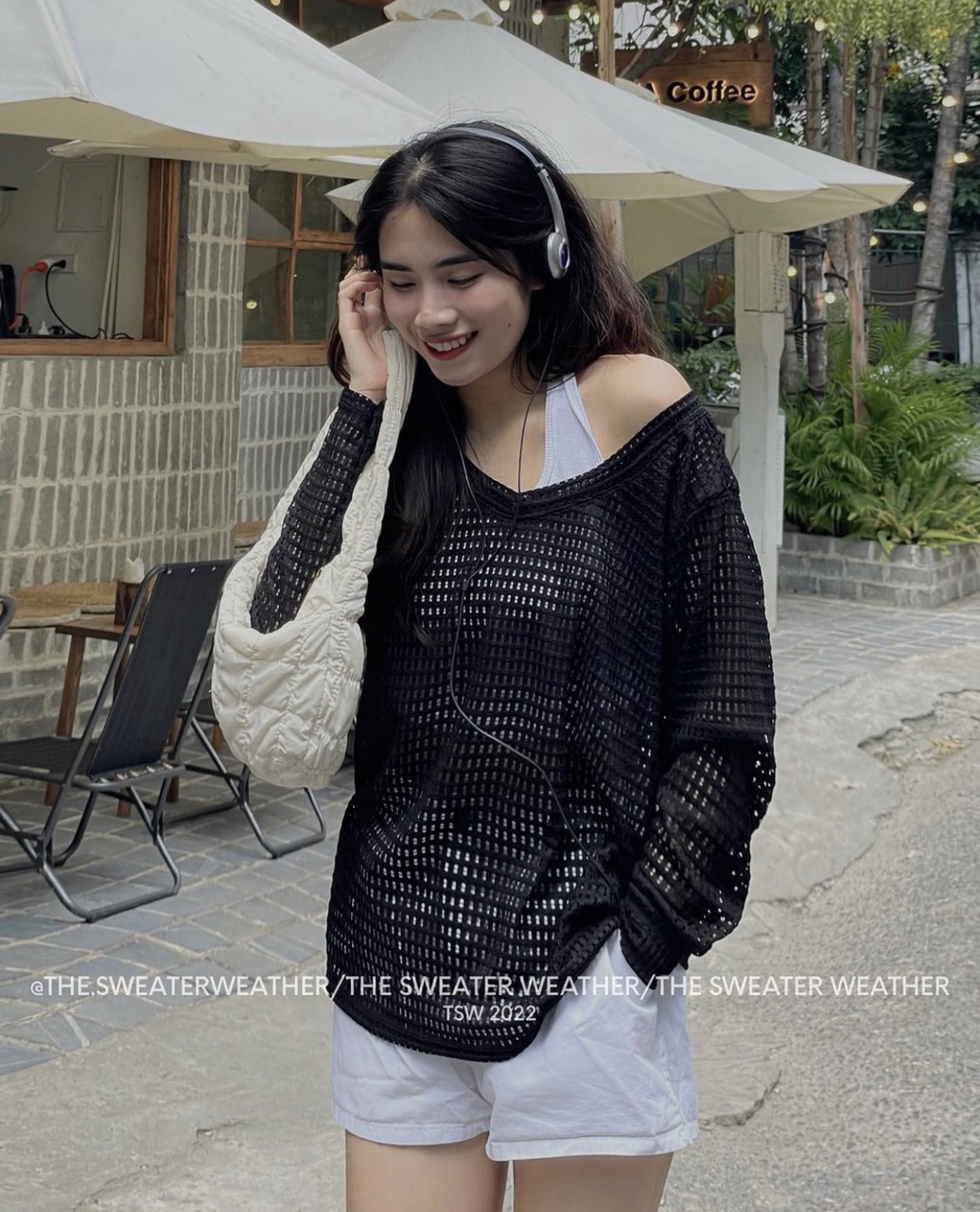 Set áo yếm kèm áo lưới cổ tim oversize cá tính