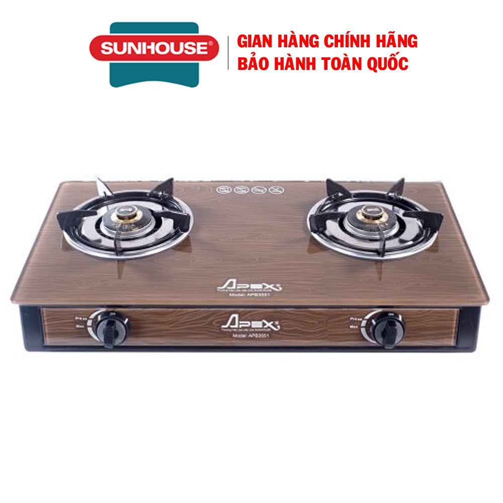 Bếp gas dương kính Sunhouse APEX APB3551 - Bếp ga đôi - Bếp ga mặt kính cường lực - Bảo hành 18 tháng