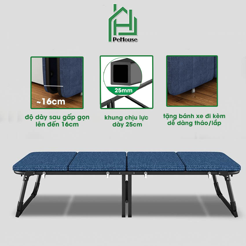 Giường gấp gọn văn phòng, giường xếp thông minh, giường cá nhân cho phòng trọ sinh viên kích thước 185x63x35 cm Pehouse Shop