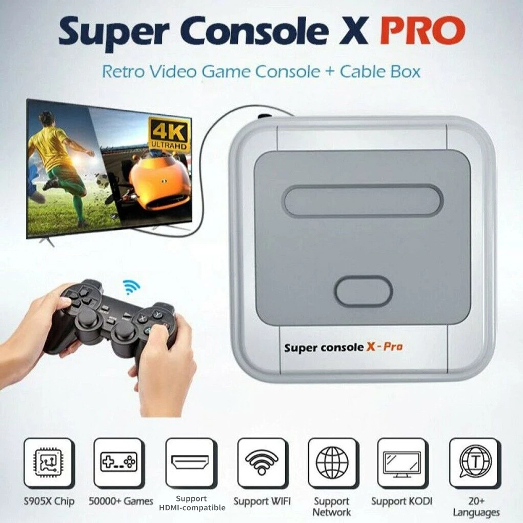 Máy Chơi Game Super Console X 50 Hệ Giả Lập 4 Người Chơi HDMI 4K Kết Nối WiFi PSP / PS1 / N64 / DC