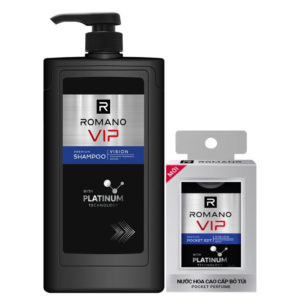 Combo Dầu gội nước hoa cao cấp Romano Vip Vison 650g+ Nước Hoa bỏ túi Vip Vision 18ml