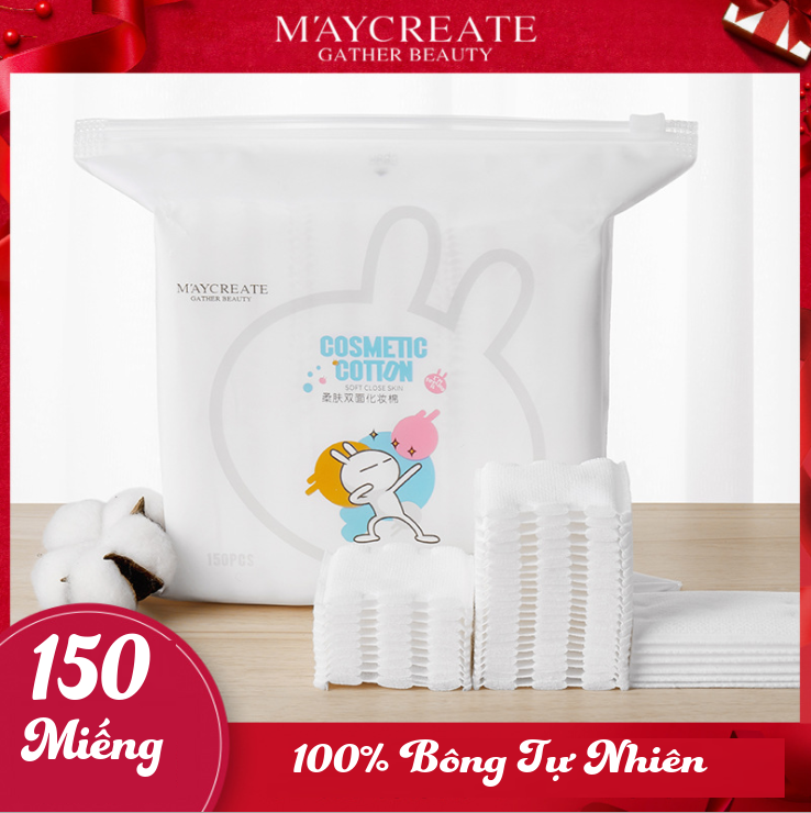 [HCM]Bông tẩy trang 230 miếng/150 miếng Maycreate - 100% Bông tự nhiên an toàn cho da giúp thấm hút nhanh chóng tẩy sạch bụi bẩn