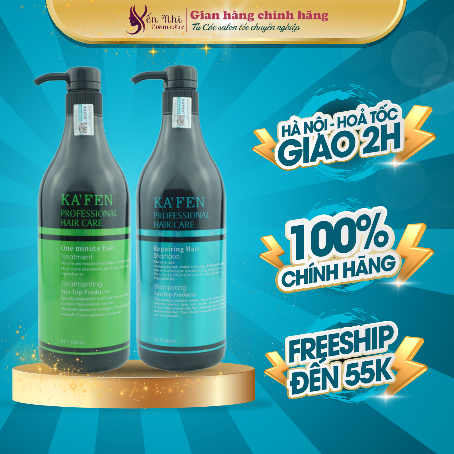 dầu gội kafen xanh phục hồi tóc khô xơ hư tổn cặp dầu kafen 800ml, Mỹ phẩm tóc yến nhi DG15