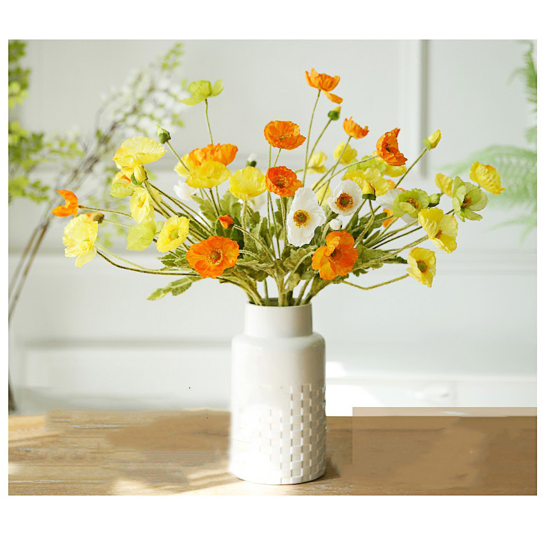 Cành 4 bông hoa anh túc 60cm hoa giả bằng lụa cao cấp
