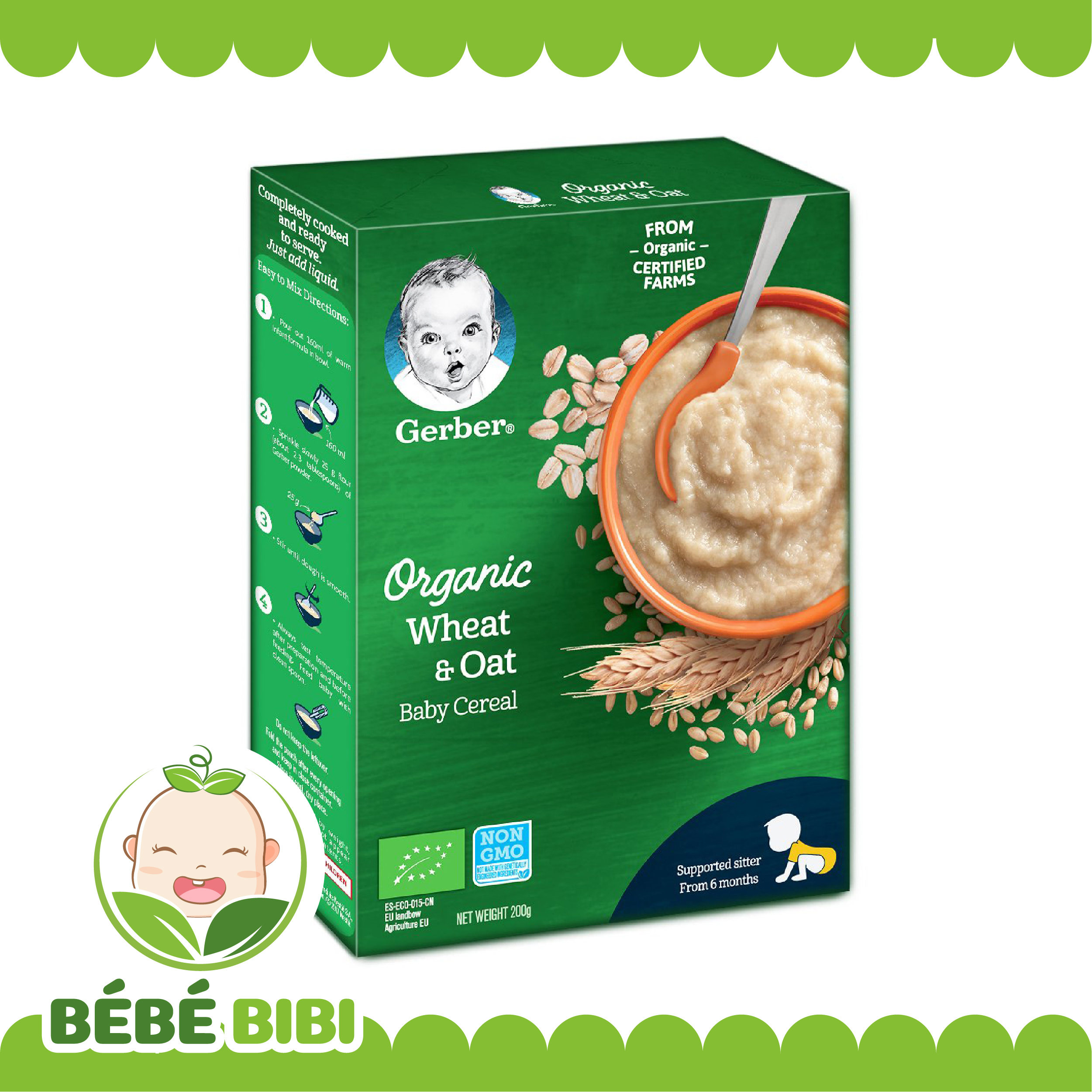 Bột gerber organic vị yến mạch và lúa mỳ 200gr
