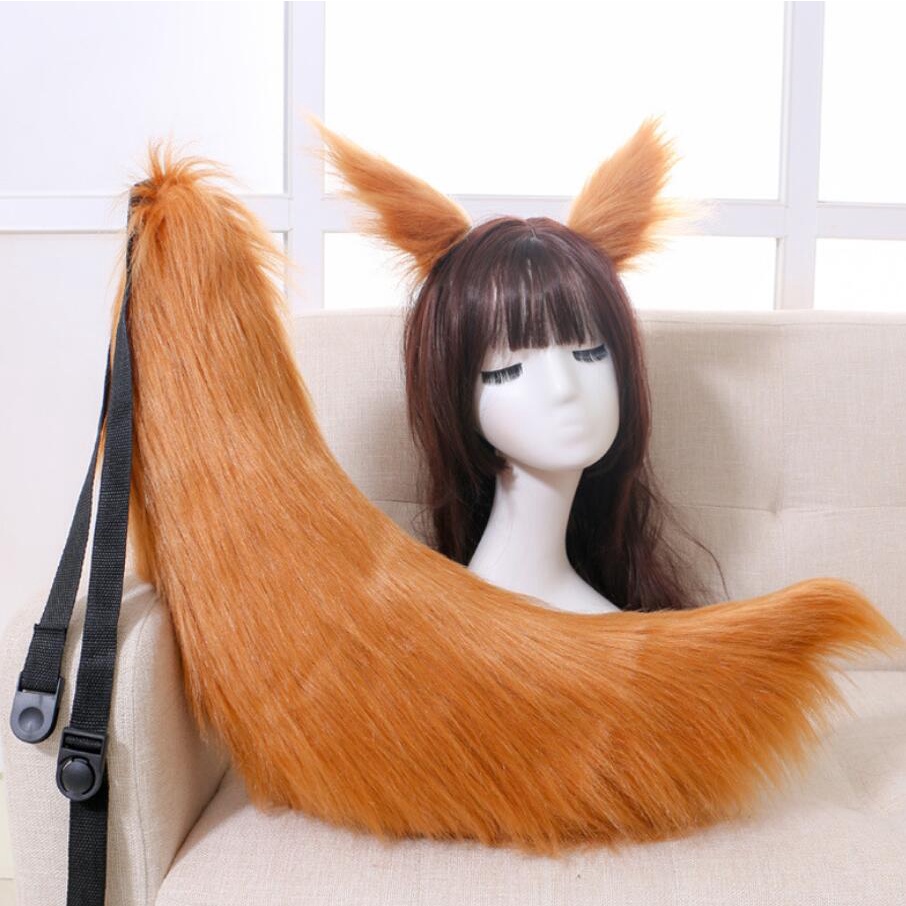70cm Lolita mèo cáo Headband đuôi headdress lớn làm bằng tay sang trọng động vật Tai động vật đuôi cosplay đồ trang sức đạo cụ