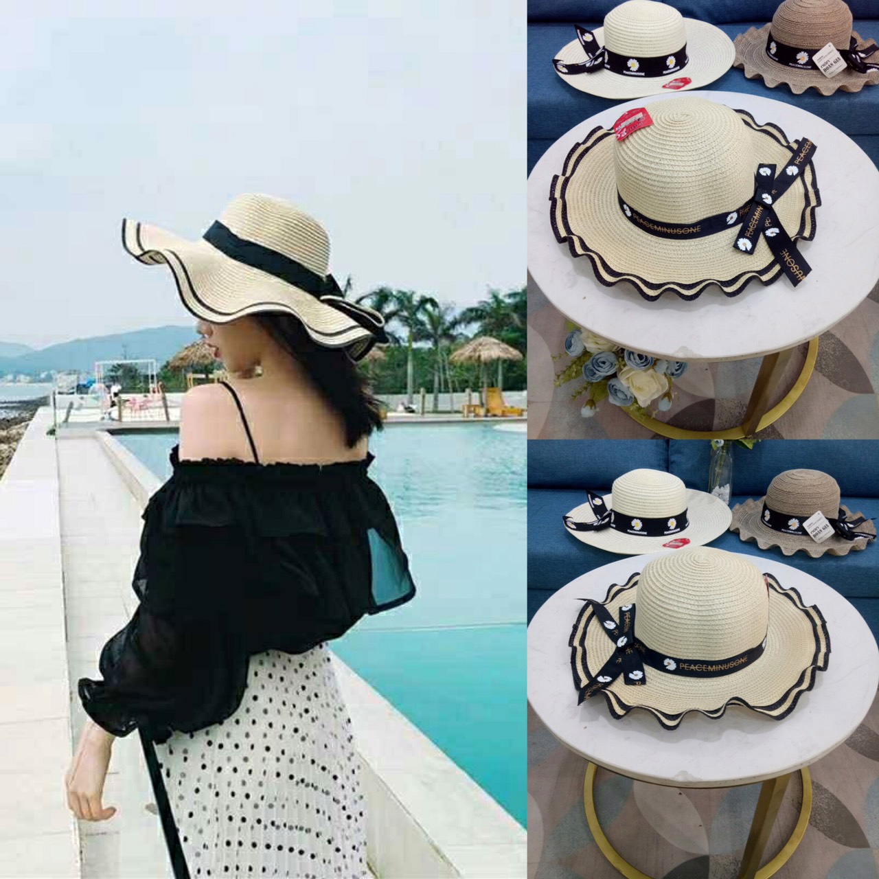 Nón thời trang nữ vành rộng đi biển (Trắng)