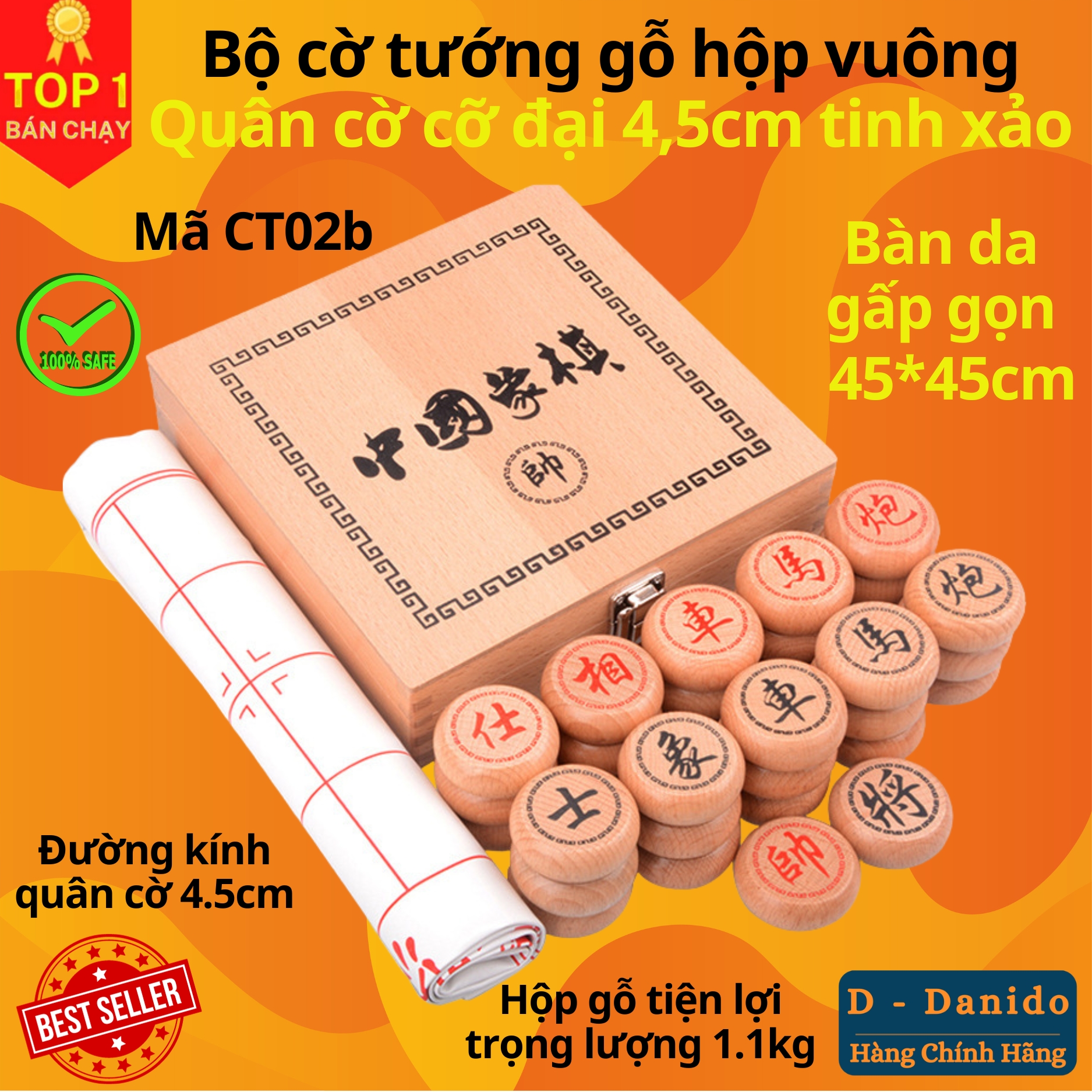 Bộ Cờ Tướng Cao Cấp CT02 Bằng Gỗ Sồi Tự Nhiên 45x45cm