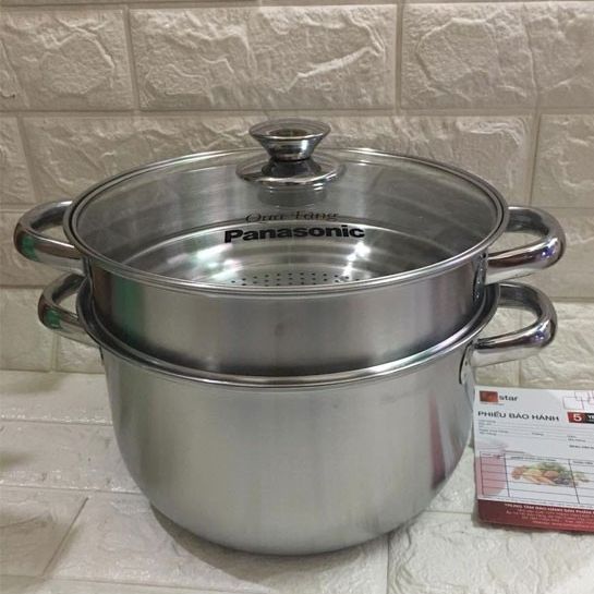 Bộ nồi và xửng hấp 24cm nắp kính Pana.sonic dùng được mọi loại bếp - dày dặn inox 430 cao cấp không gỉ , 1 đáy giúp thu nhiệt nhanh, tỏa nhiệt đều và tiết kiệm gas