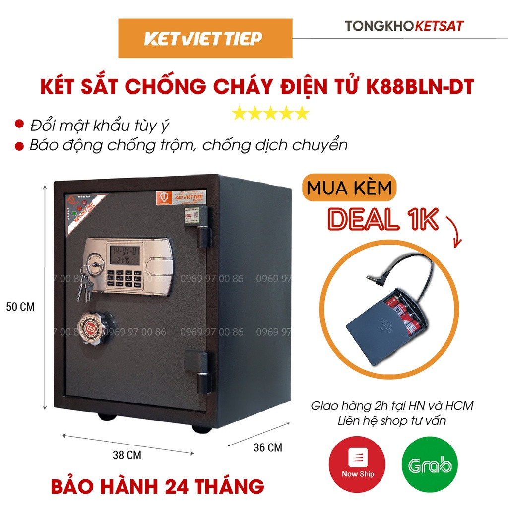 Két Sắt Mini Thông Minh Điện Tử Chống Cháy Việt Tiệp K88BLN-DT Nặng 55KG Đổi Được Mật Khẩu Có Báo Động Cao Cấp (Bảo Hành 2 Năm Tại Nhà)