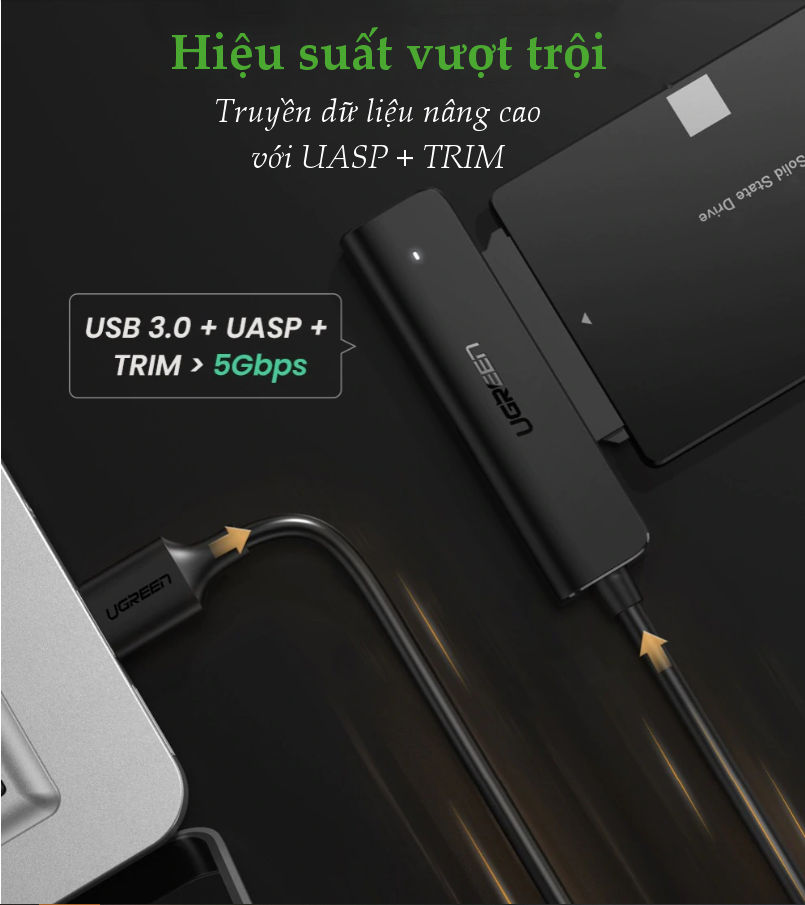 Cáp chuyển đổi USB 3.0 / USB type C sang Sata (7+15) cho ổ cứng ngoài SSD, HDD 2.5 inch, dài 50cm UGREEN CM321 Cáp chuyển đổi USB 3.0 / USB type C sang Sata (7+15) cho ổ cứng ngoài SSD, HDD 2.5 inch, dài 50cm UGREEN CM321