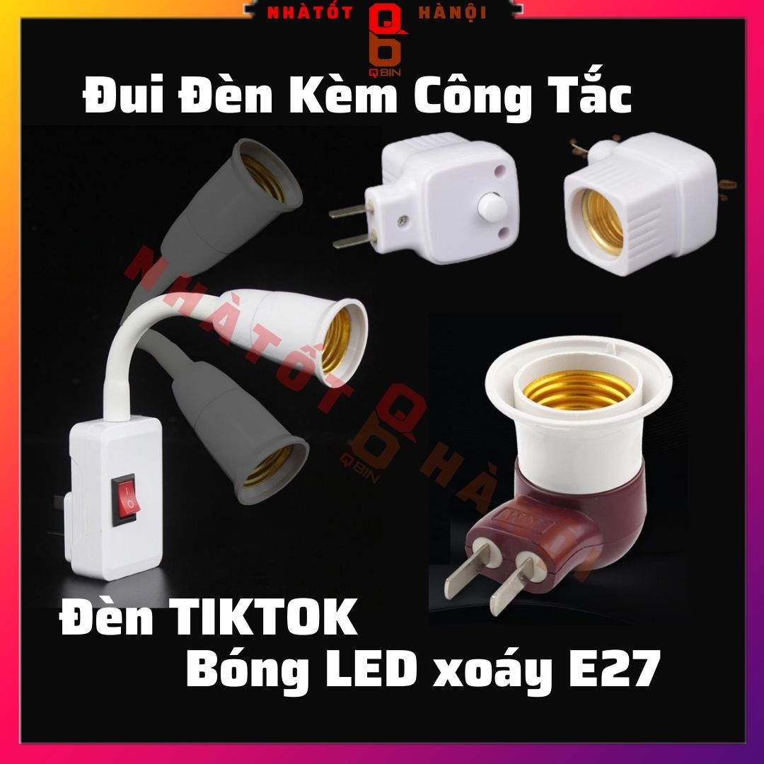 Đui đèn trực tiếp bóng chân tròn xoáy E27 thông dụng bóng đèn led tiktok đèn trần gia đình