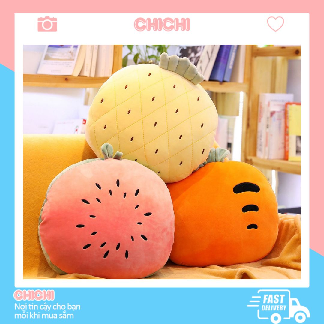 Chăn gối văn phòng 3 trong 1 hình trái cây tròn dễ thương GM022 Chichigối mền ngủ văn phònggấu bông kèm mền chất liệu nỉ nhung siêu mịn. siêu cute gọn nhẹtiện lợi