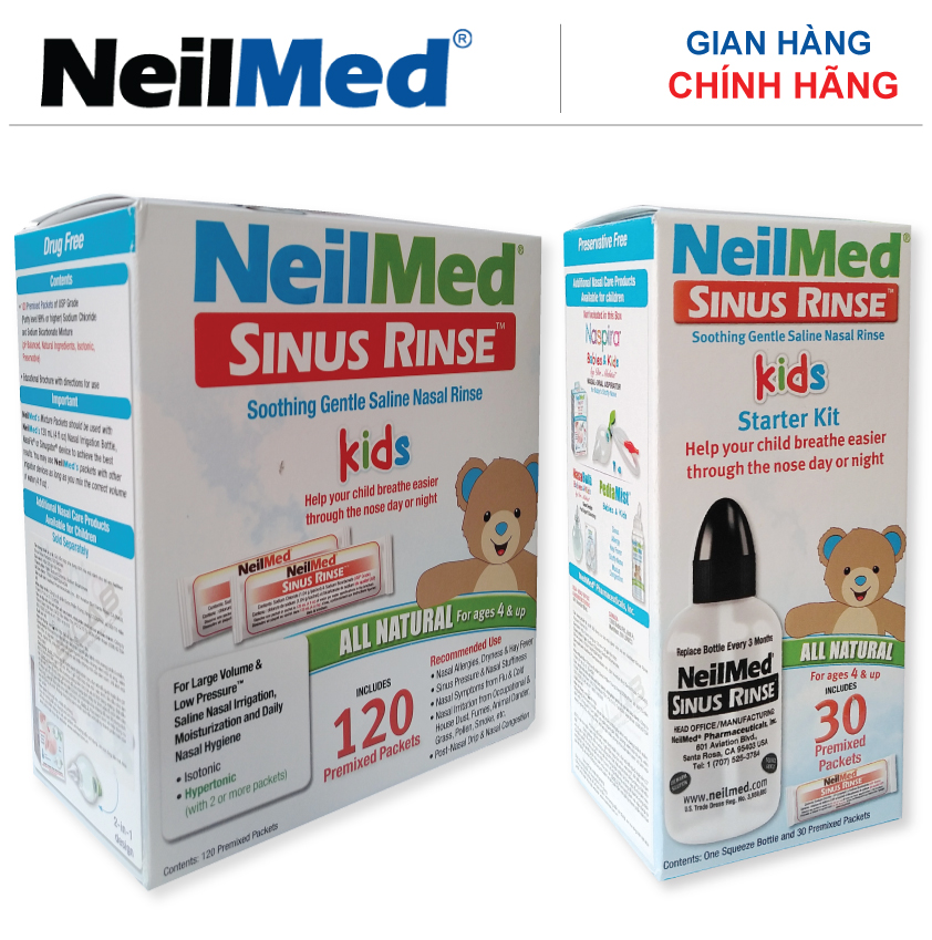 Combo sinus rinse kids: bộ rửa, vệ sinh mũi xoang trẻ em neilmed sinus rinse kids - sx mỹ