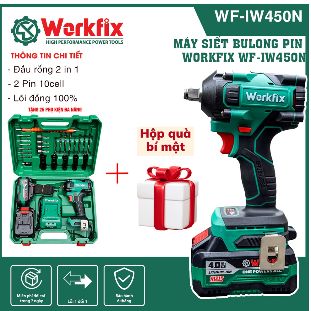 Máy siết bulong pin WF-IW450N - Điều tốc 3 cấp - Chuyên mở ốc lớn ô tô-Tính năng Auto stop - Bảo hành chính hãng