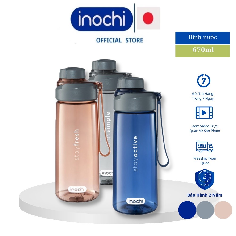 Bình nước, bình đựng nước bình nước thể thao Kita Boost 670ml inochi chất liệu nhựa nguyên sinh phủ kháng khuẩn Ag+ phong cách thể thao tập gym nhỏ gọn dễ dàng tiện lợi mang di chuyển chạy bộ