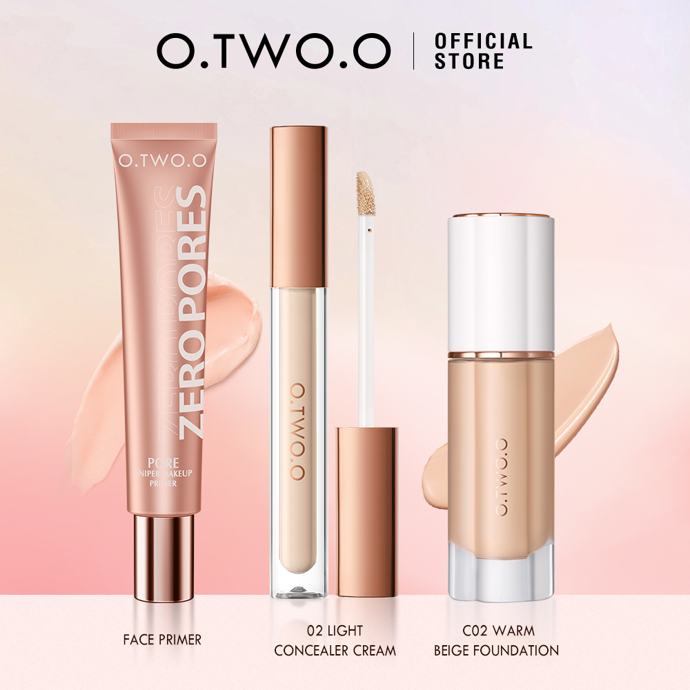 O.two.o kem nền dạng lỏng mặt lót kem che khuyết điểm bộ trang điểm 3 bộ full mặt bộ mỹ phẩmnền chống thấm nước trang điểm lâu trôi