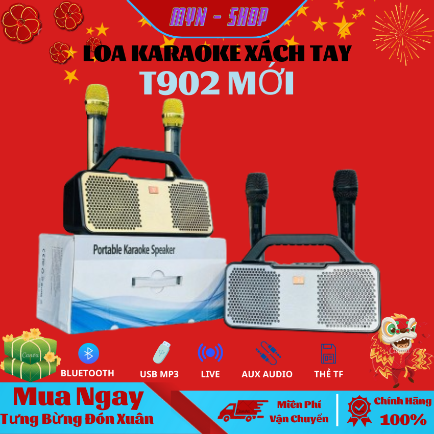 Loa Xách Tay T902 Loa Xách Tay Di Động Âm Thanh Cực Hay Nhất 2024 Đi Kèm Micro Xịn Sạc Pin Trực Tiếp Hát Karaoke Mọi Lúc Mọi Nơi