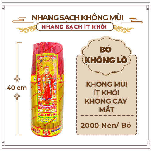 Nhang Sạch Đặc Biệt Không Mùi Không Cay Mắt Thiên Lộc An Toàn Cho Trẻ Em - 4 Tấc Bó Khổng Lồ 2000 Nén