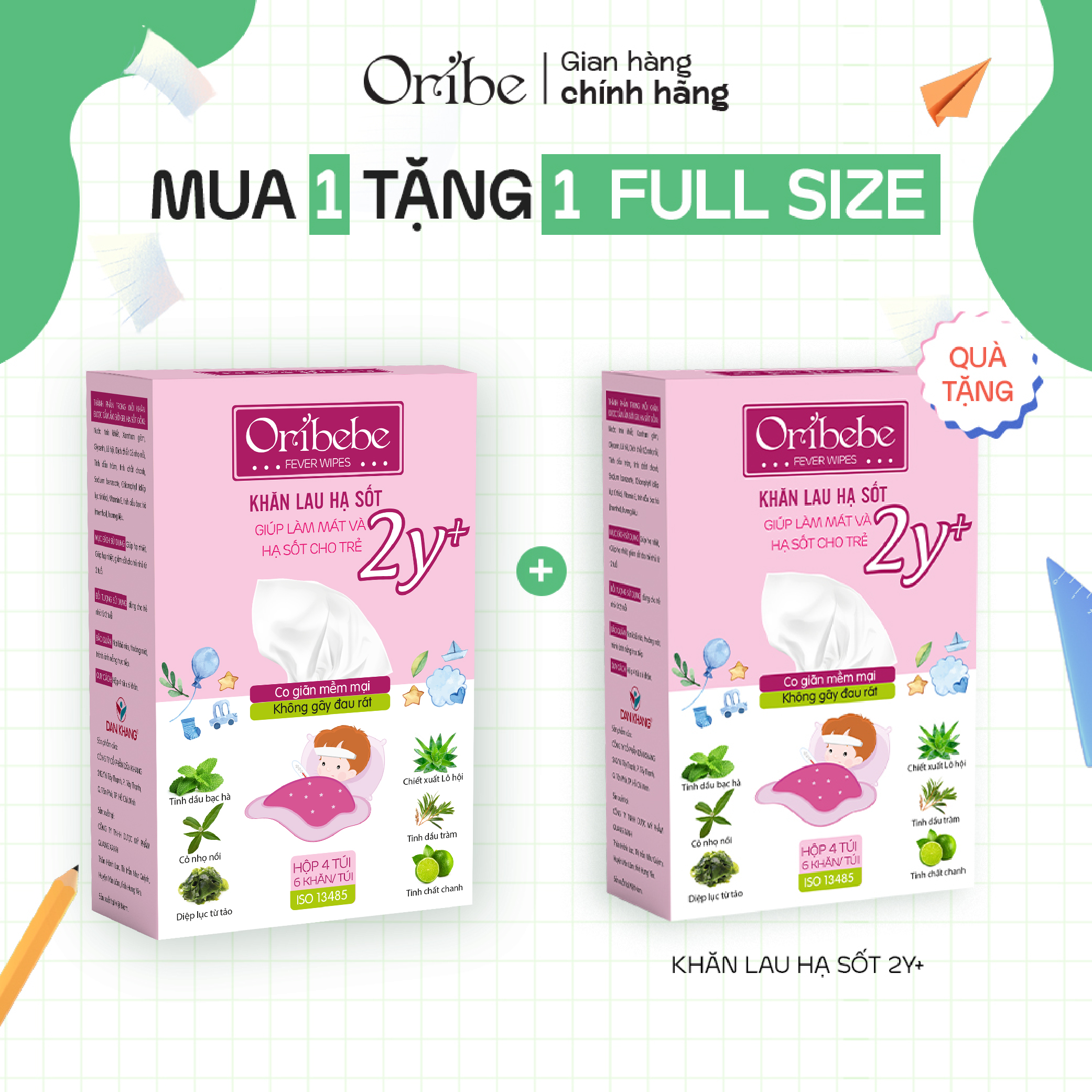 Khăn lau hạ sốt cho bé oribebe hạ nhiệt giảm sốt an toàn cho bé từ thiên nhiên