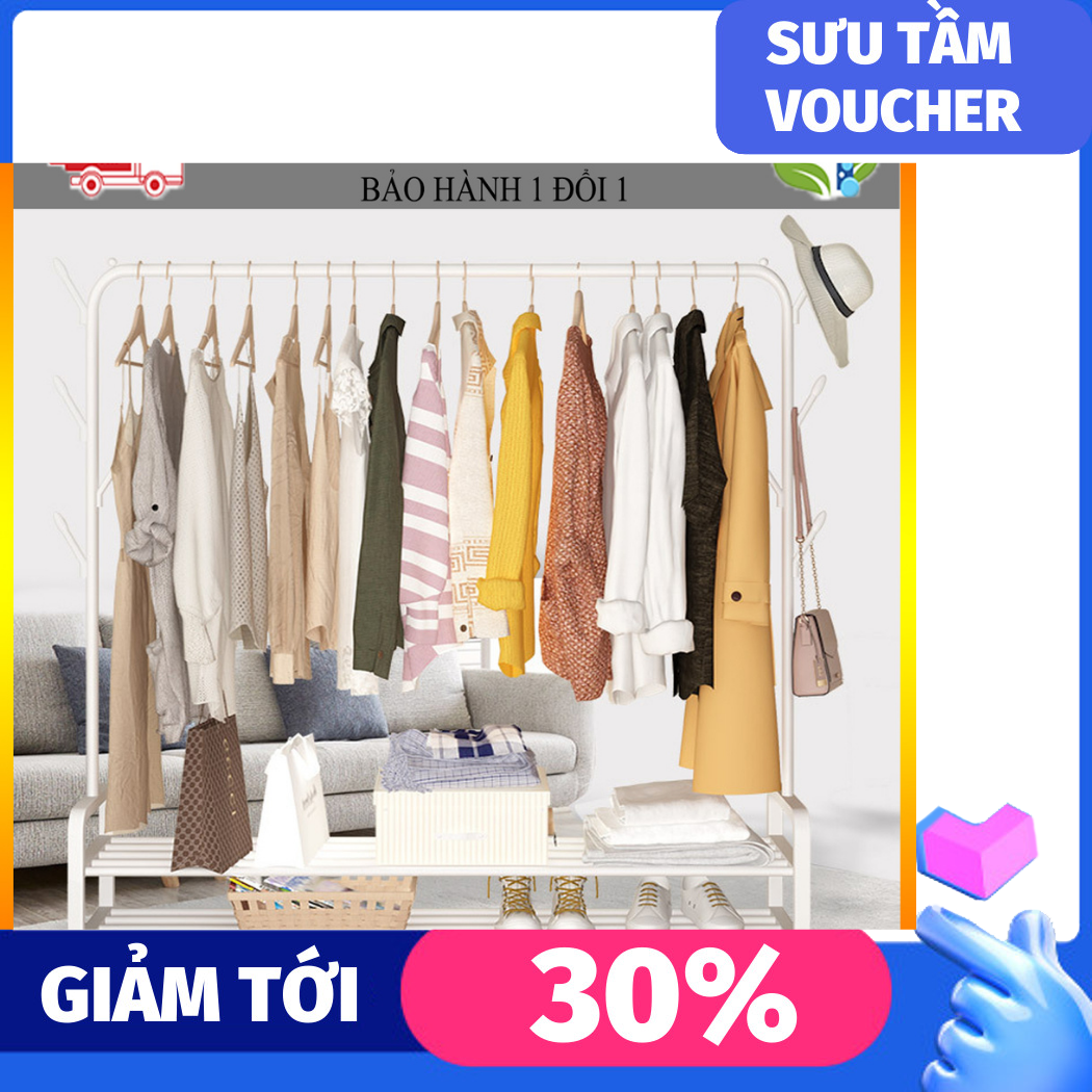 Kệ treo quần áo 2 tầng có móc treo túi, chỗ để giày dép tiện dụng kt 150x110x40cm, tải trọng 50kg, giàn phơi quần áo đa năng kèm ảnh thật
