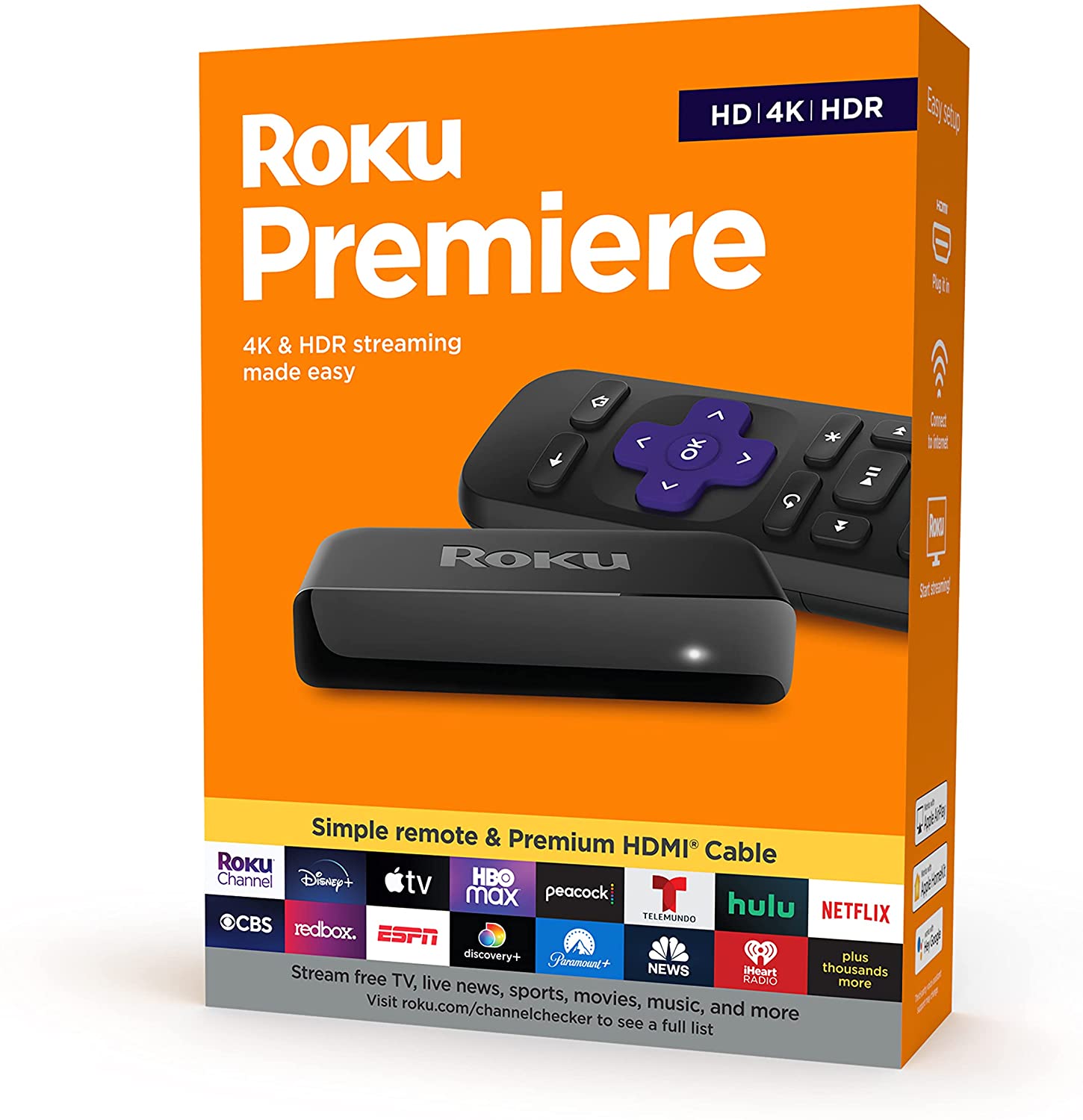 Thiết bị phát truyền hình Roku Premiere HD/4K/HDR Streaming Media Player, Simple Remote and Premium HDMI Cable