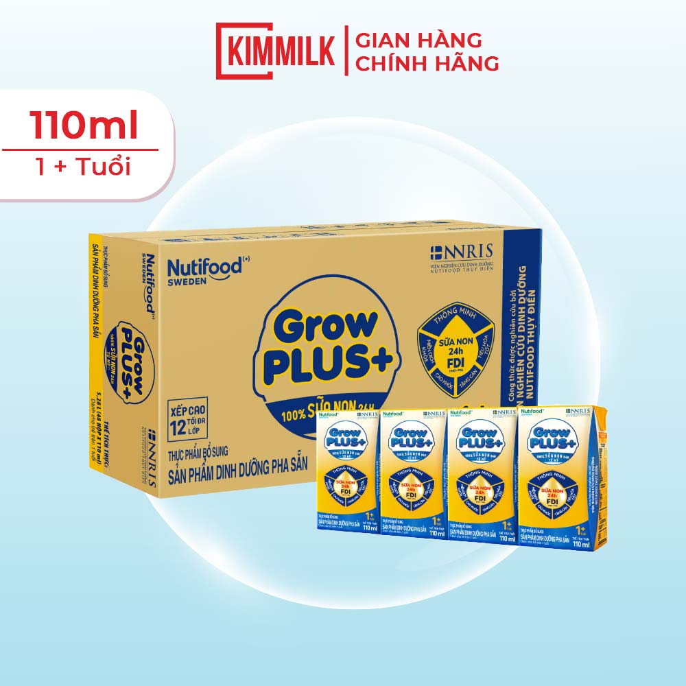 Thùng 48 hộp sữa non pha sẵn Nutifood Growplus vàng 110ml tăng đề kháng