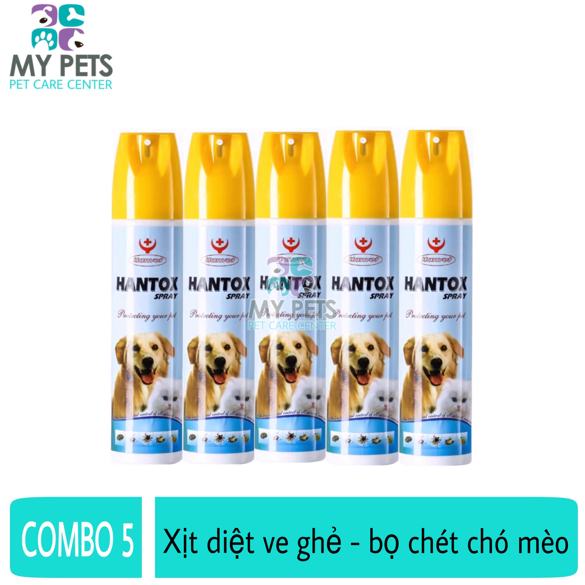 (COMBO 5 CHAI) Thuốc xịt diệt ve ghẻ, bọ chét cho chó mèo - Hantox Spray 300ml