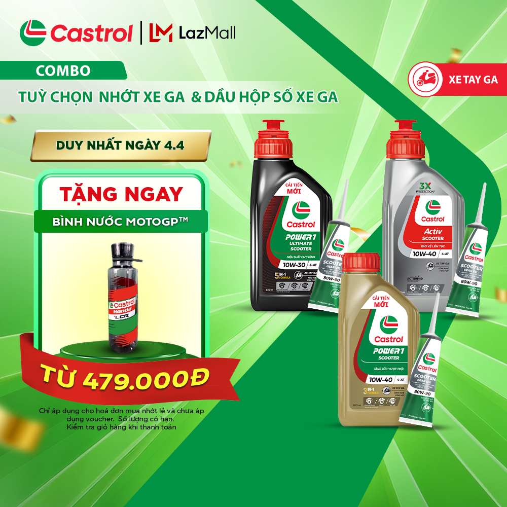 Combo tiện dụng Castrol Dầu nhớt và Dầu hộp số xe tay ga (0.8/1L + 120mL)
