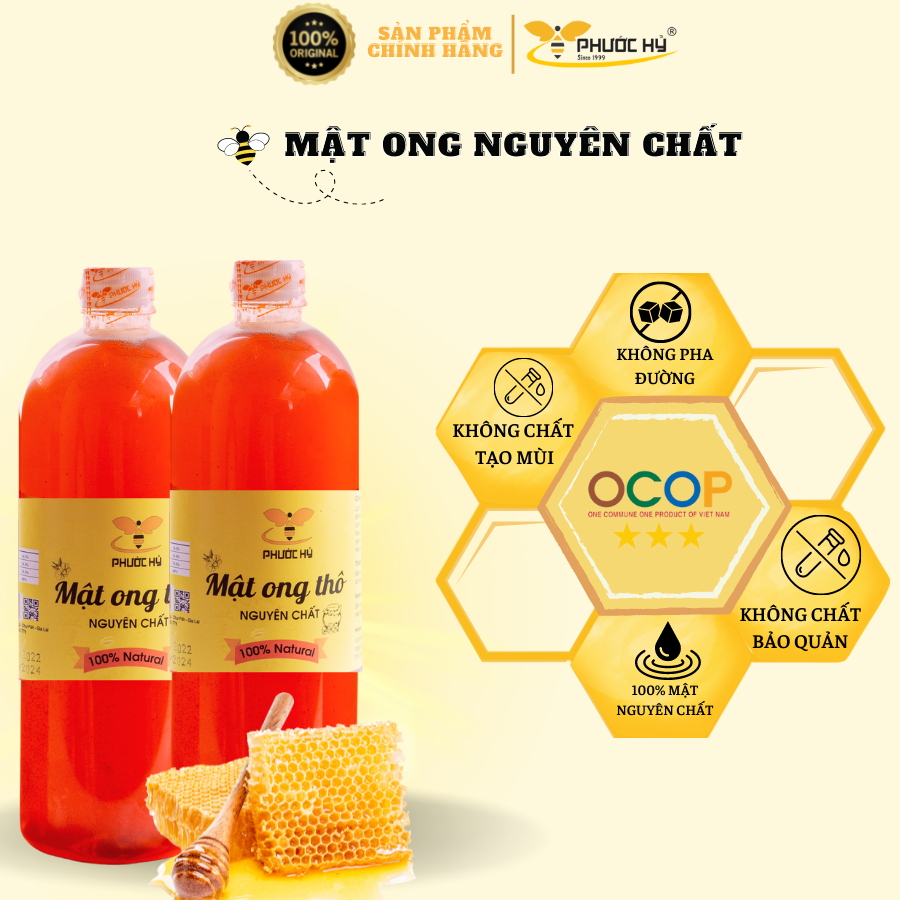 Mật ong nguyên chất phước hỷ combo 2 chai, 350ml/chai