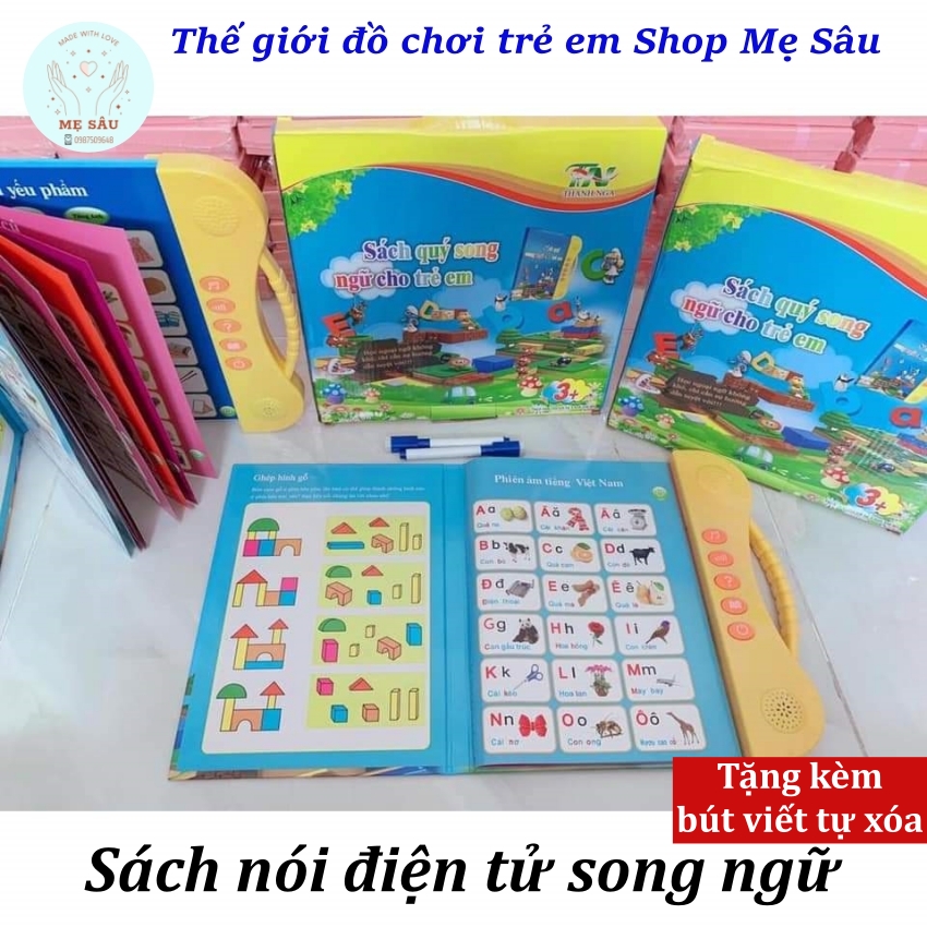 [Tặng kèm bút viết tự xóa] Sách nói điện tử song ngữ Shop Mẹ Sâu, Sách quý song ngữ cho trẻ em, Sách nói điện tử thông minh cho bé, gồm 24 trang với nhiều chủ đề, nhiều bài hát và câu truyện cổ tích với âm giọng chuẩn