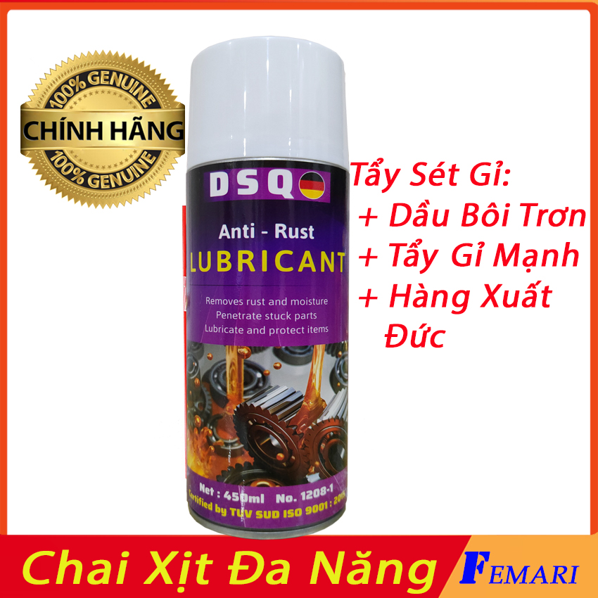 Chai xịt đánh sét gỉ kim loại - Dầu bôi trơn tẩy gỉ sét đa năng chính hãng DSQ xuất khẩu Châu Âu FEMARI