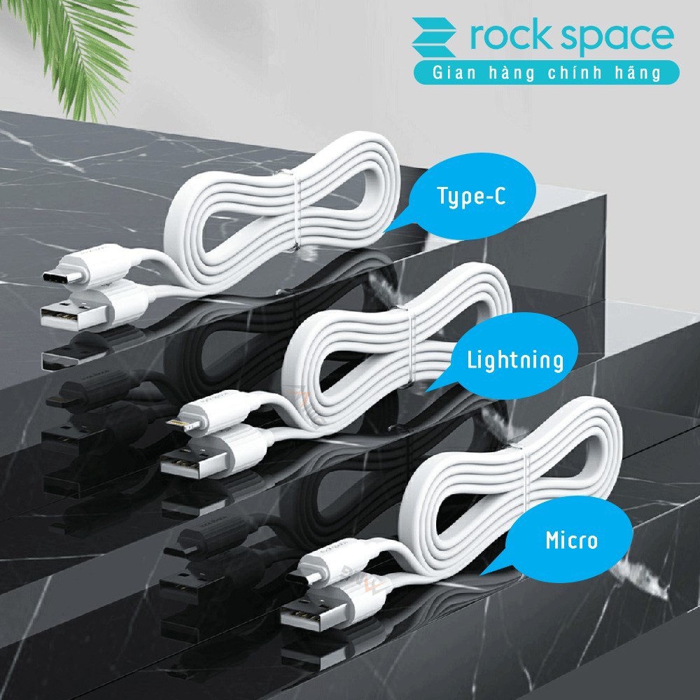 Cáp sạc nhanh iPhone, Samsung ROCKSPACE S5 chuẩn lightning,micro, dây dẹt chống dối, hàng bảo hành 12 tháng