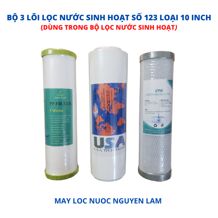 (HCM) Bộ 3 Lõi Lọc Nước Số 123 Loại 10 Inch - ( Dùng Trong Bộ Lọc Nước Sinh Hoạt)