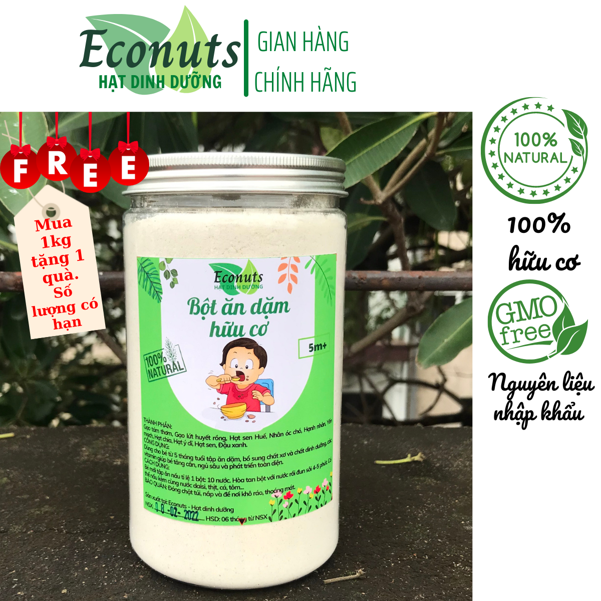 Bột ăn dặm cho bé ECONUTS, bột gạo dinh dưỡng, đồ ăn dặm truyền thống 100% hữu cơ