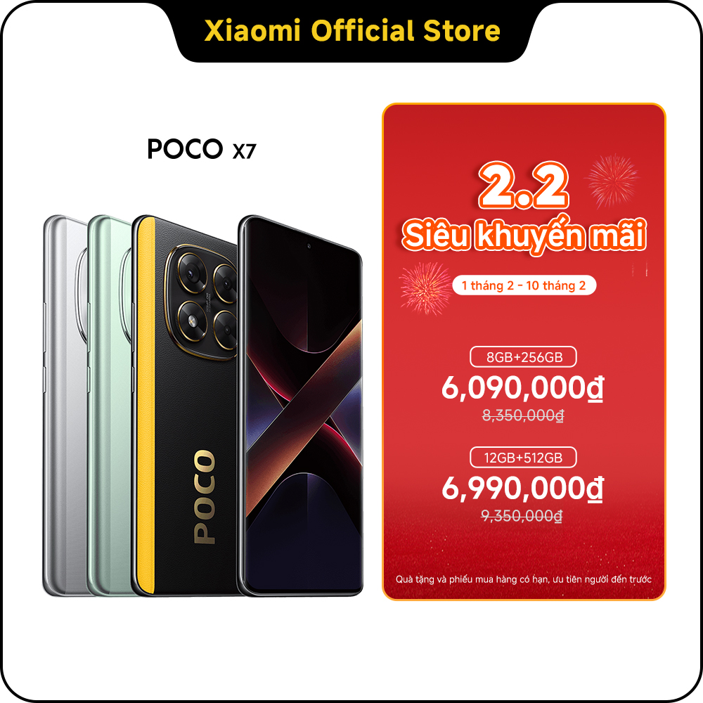 Poco X7 5g (8 + 256GB | 12 + 512GB) smartphone | 120Hz AMOLED curved screen | d7hd-ultra | 50MP OIS main camera | IP68 Giá 6,090,000 Đồng*Miễn phí vận chuyển