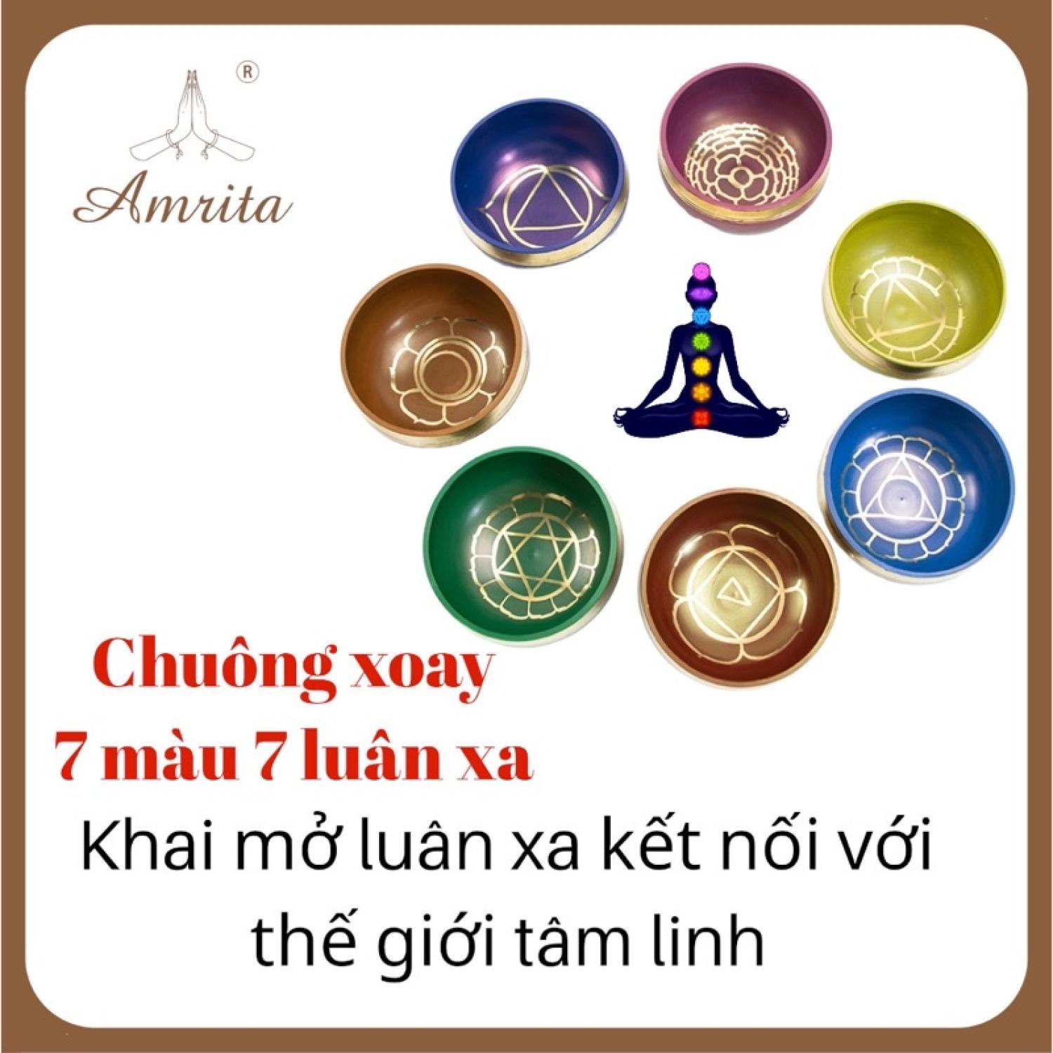 Bộ chuông xoay 7 luân xa nepal - chuông xoay 7 màu 7 luân xa - bát xoay nepal