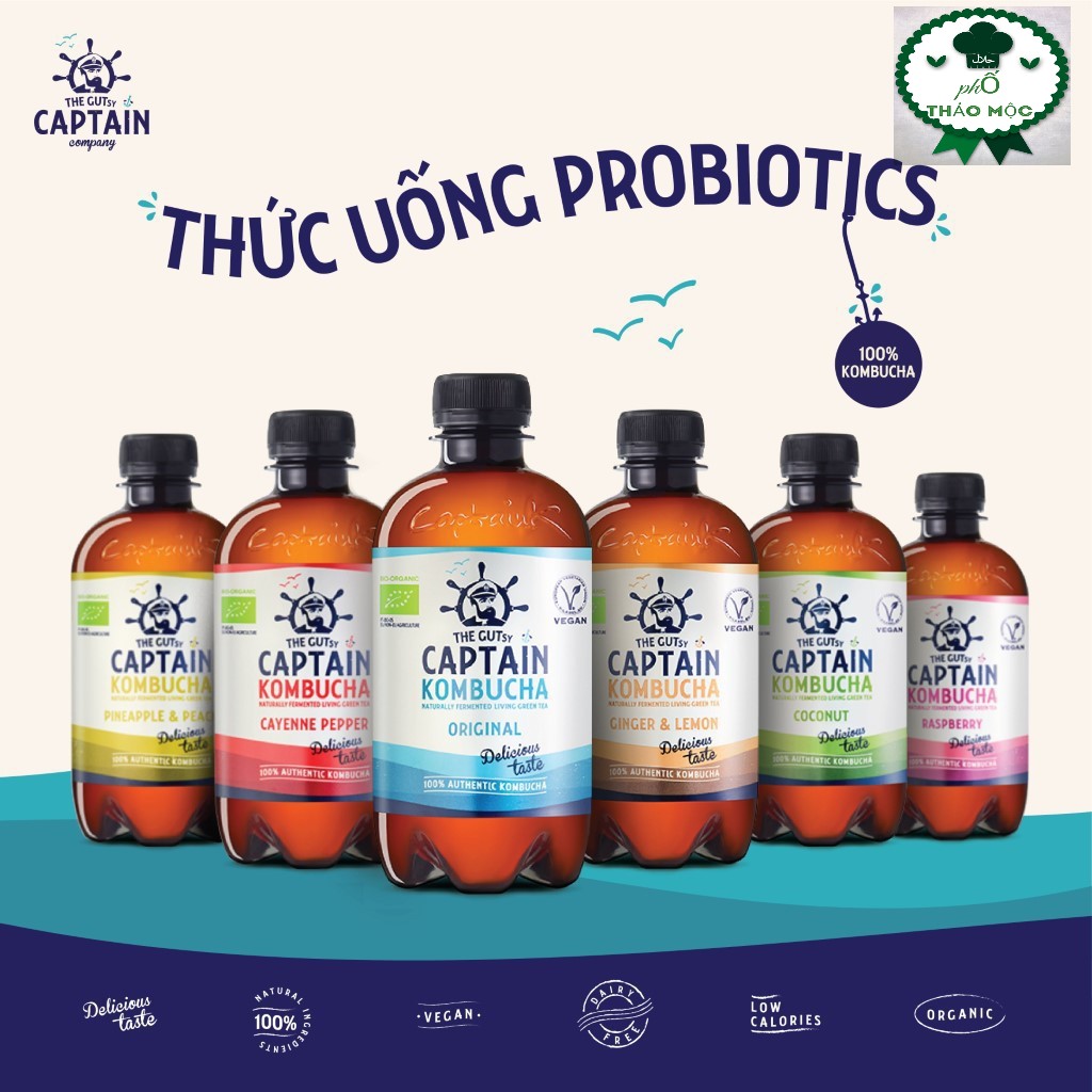 Trà Dưỡng Sinh KomBuCha hữu cơ Captain Kombucha 400ml