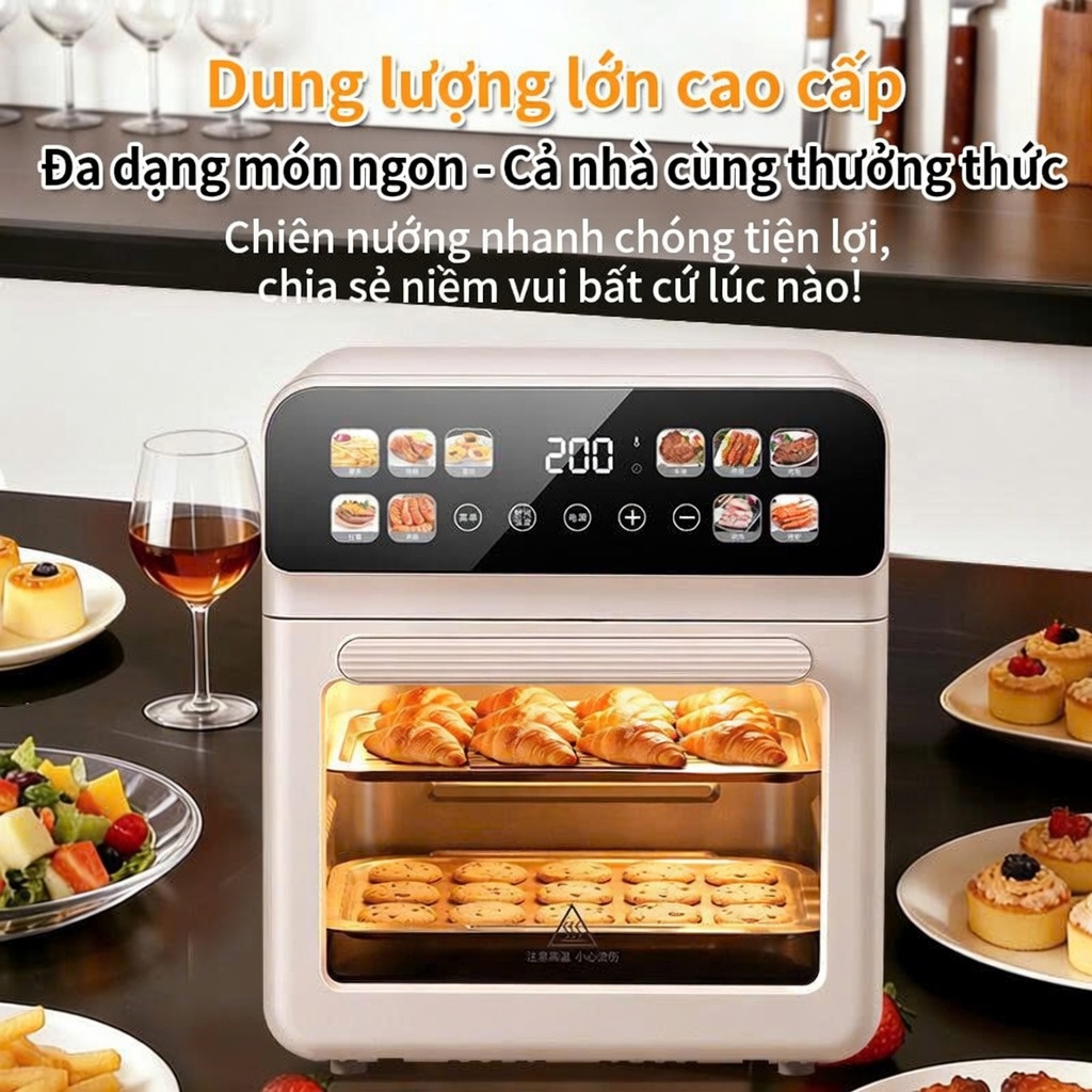 Lò Nướng kiêm Nồi Chiên Không Dầu 2 chiều , Sinh Nhiệt Trên Dưới Công Suất 1700W , Cảm Ứng Trực Quan