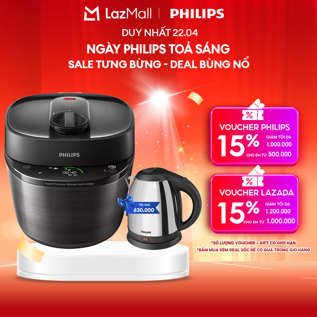Nồi Áp Suất Đa Năng 5L Philips HD2151/66 - Công Suất 1090W, Công Nghệ Xả Áp Nhanh 7 Phút, Hệ Thống Kiểm Soát Hương Vị Độc Đáo, 35 Chương Trình Cài Đặt Sẵn - Hàng Phân Phối Ch