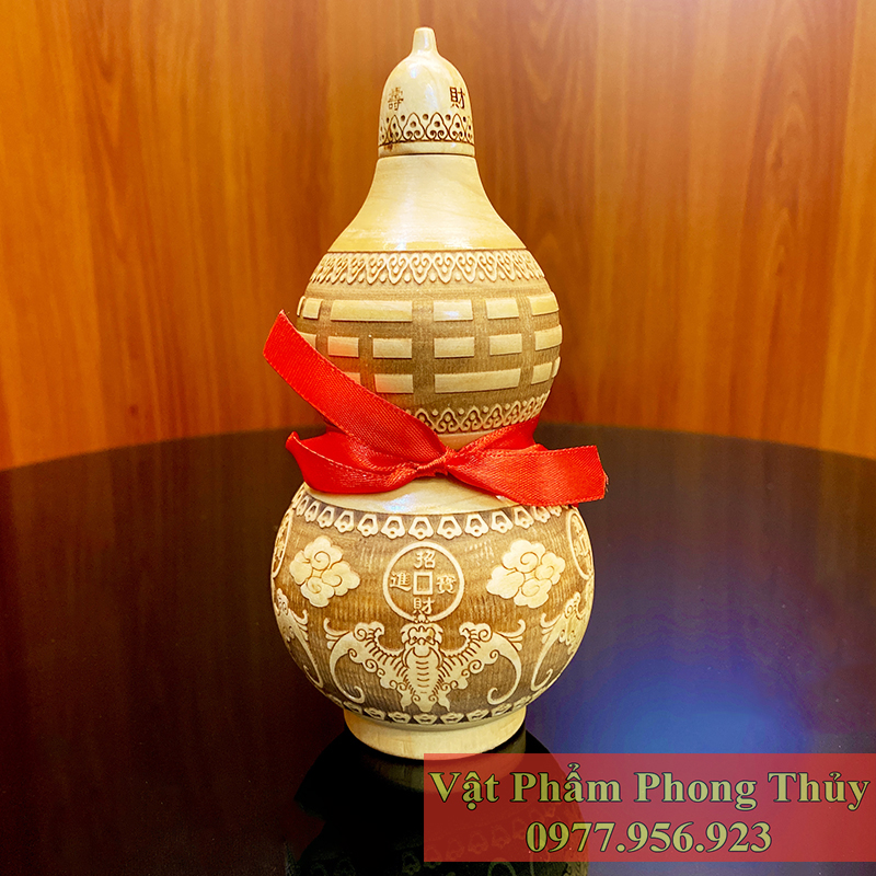 Hồ lô gỗ đào ngũ phúc may mắn 14cm