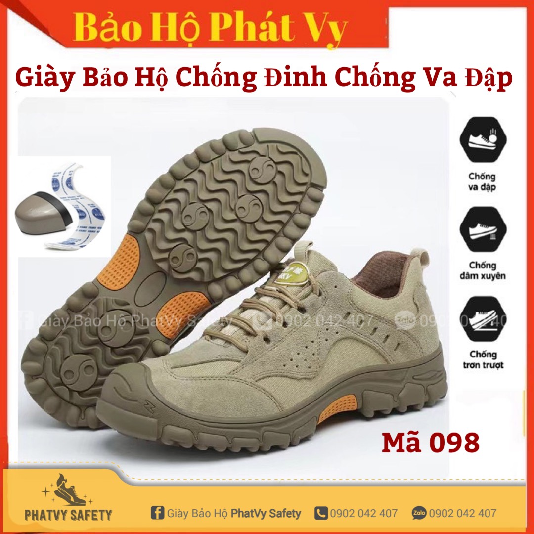 Giày Bảo Hộ Lao Động Nam Da Bò Thời Trang BD_0098 Nhẹ Bền Đẹp Mũi Sắt Chống Đinh Va Đập Trơn Trượt- TẶNG KÈM LÓT GIÀY