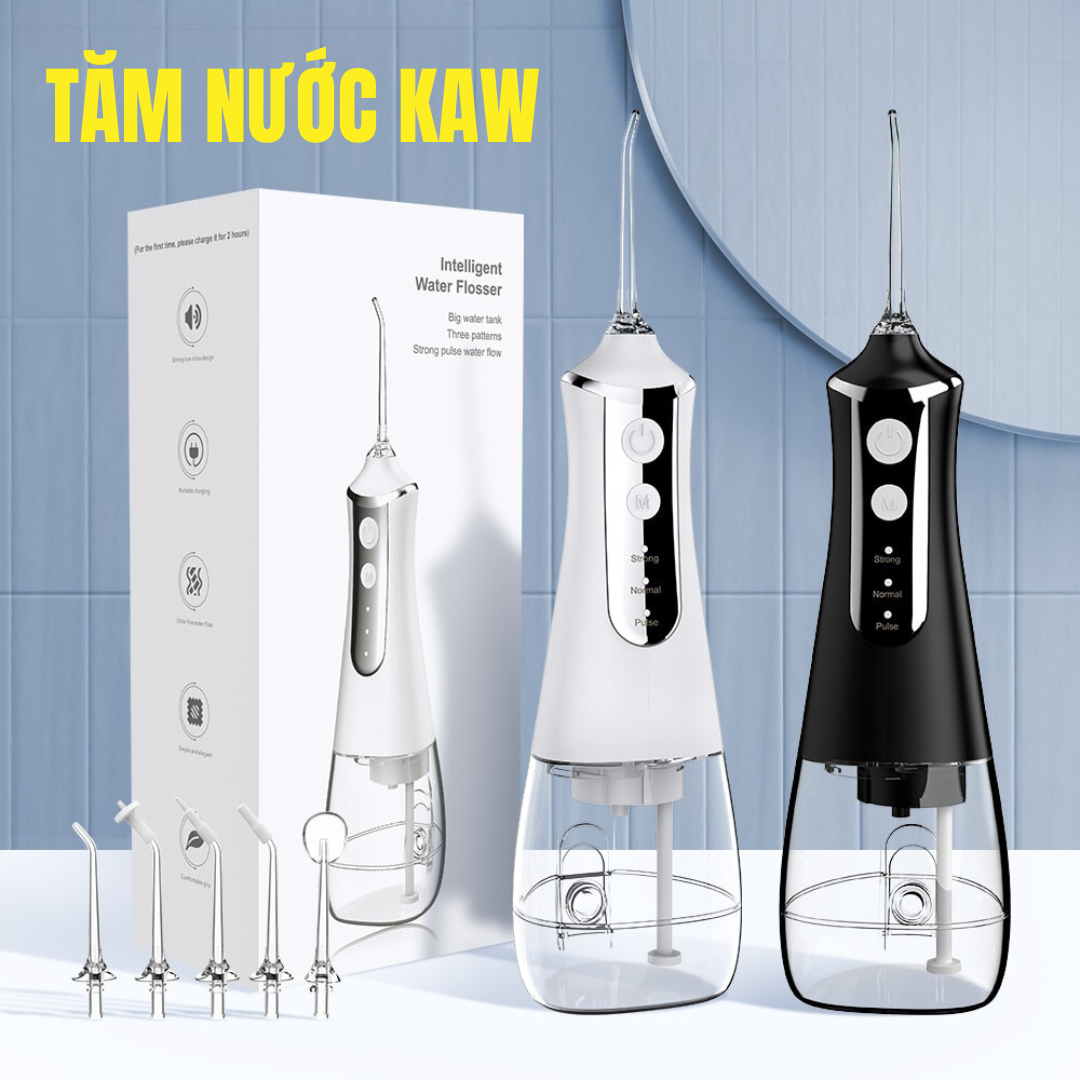 Tăm nước KAW  dung tích 300ml, máy làm trắng răng 3 chế độ vệ sinh mạnh 4 đầu phun, siêu sạch, an toàn, áp lực liên tục, mạch nước ổn định dễ dàng sử dụng Bảo hành uy tín tại KAW MAX