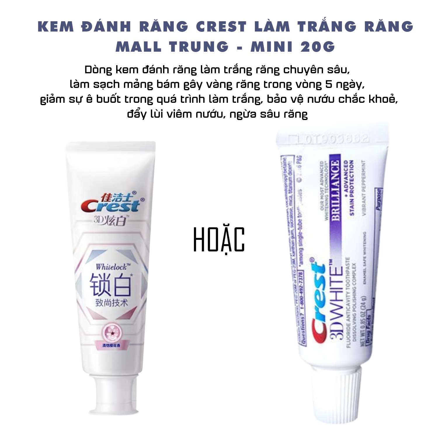 Kem Đánh Răng Crest 3D White Brilliance Mini 20G Mall Trung Dùng Thử - Tẩy trắng răng